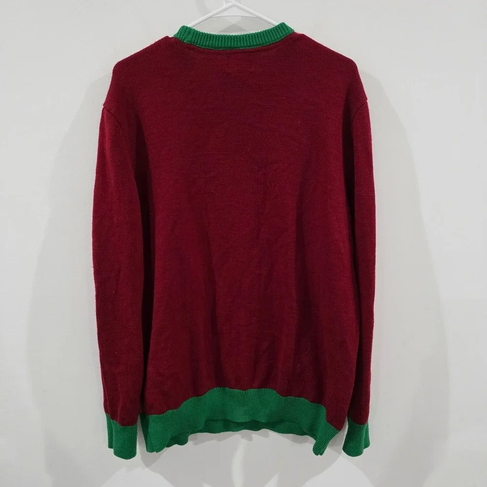 H&M Mens Ugly Christmas Sweater Size Large Red Fireplace 3D Stocking Holiday